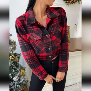 SHEIN Women's Plaid Buffalo Check Flannel Cropped Drop Shoulder Jacket Small New